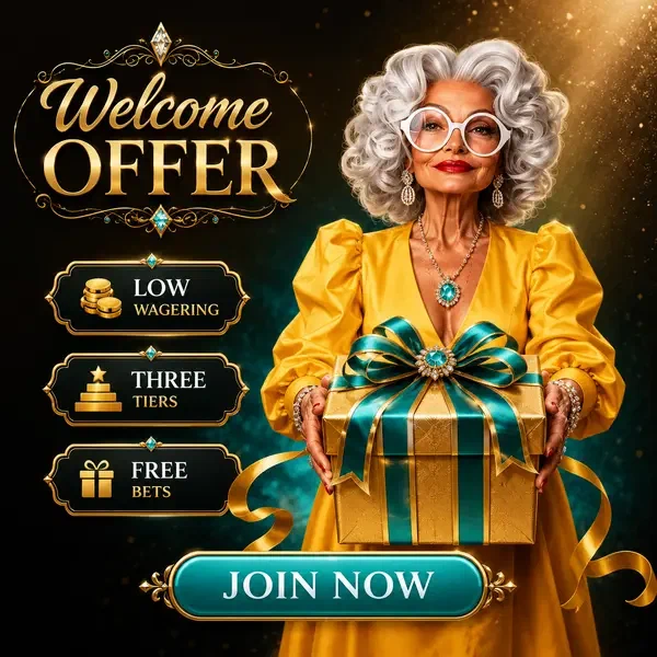 Hôtesse élégante présentant l'offre de bienvenue paris sportifs chez Spin Granny Sportsbook