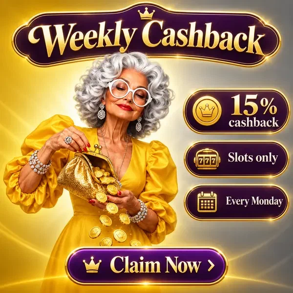Joueur vérifiant les récompenses de cashback hebdomadaire à la connexion sur un affichage élégant de bourse dorée