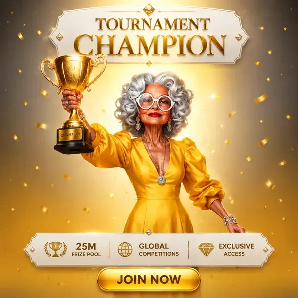 Die Diva feiert Turniersieg mit goldener Trophäe bei Spin Granny Wettbewerben